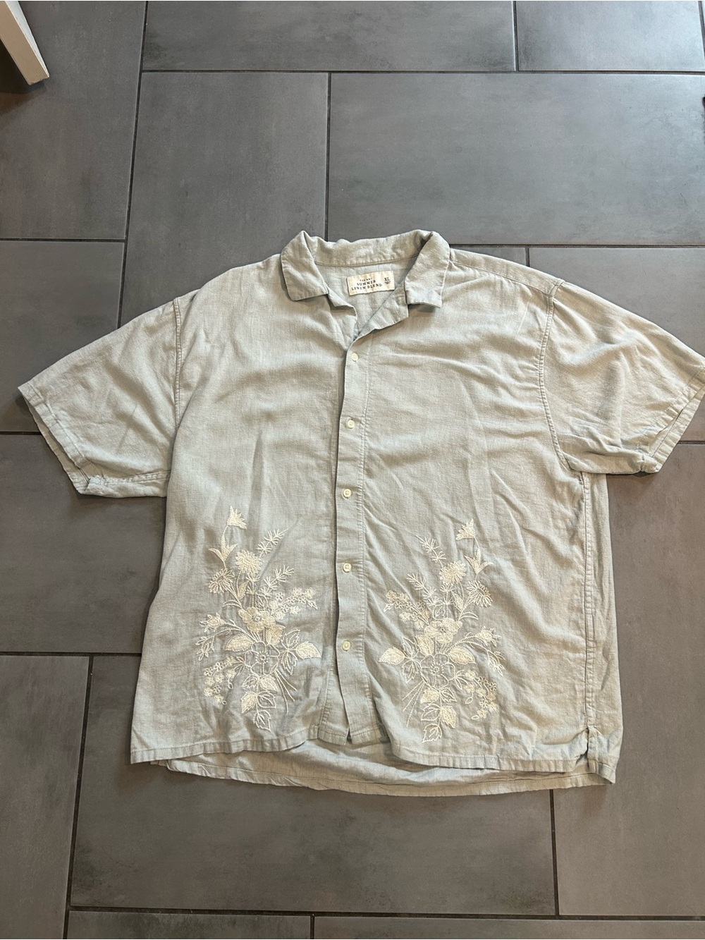 Abercrombie & Fitch Summer Linen Blend Floral Embroidery Camp Shirt